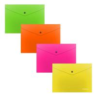 Папка-конверт на кнопке пластиковая ErichKrause Glossy Neon, полупрозрачная, C6, ассорти