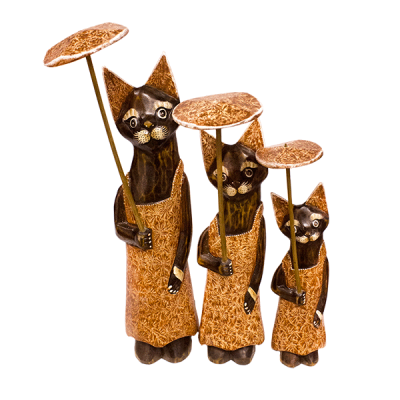 Кошки в платье Семья 30, см с зонтиками роспись мазками коричневые