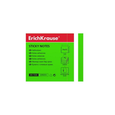 Бумага для заметок с клеевым краем ErichKrause Neon, 75х75 мм, 80 листов, зеленый