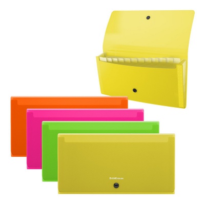 Папка-картотека пластиковая ErichKrause Diagonal Neon, с 12 отделениями, Check size, ассорти