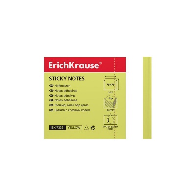 Бумага для заметок с клеевым краем ErichKrause Neon, 75х75 мм, 80 листов, желтый