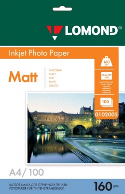 Фотобумага для цветной струйной печати Lomond (матовая, А4, 160 г/кв.м, 100 листов)
