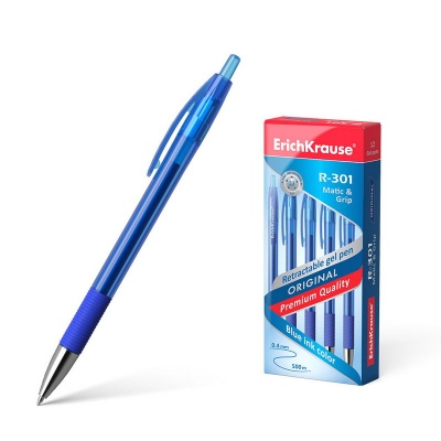 Ручка гелевая автоматическая ErichKrause R-301 Original Gel Matic&Grip синяя