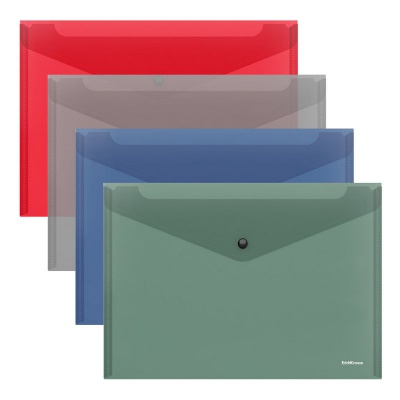 Папка-конверт на кнопке пластиковая ErichKrause Glossy Classic, полупрозрачная, A4, ассорти 50289