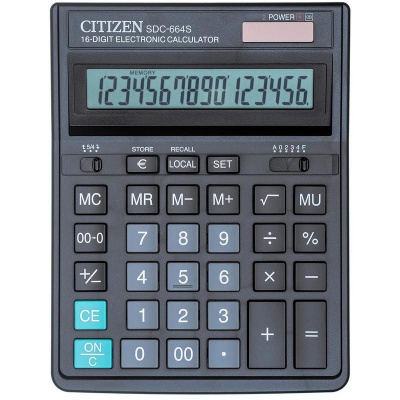 Калькулятор настольный Citizen SDC-664S, 16-разрядный, черный