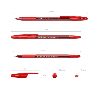 Ручка шариковая ErichKrause R-301 Original Stick&Grip красная