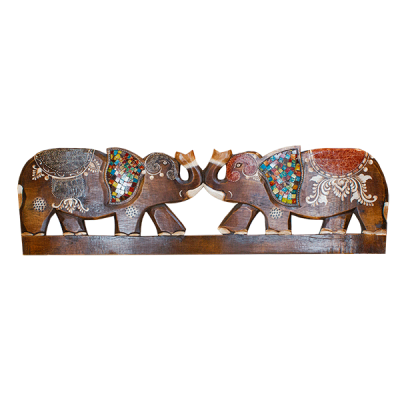 Панно настенное Два слона 100 см инкрустация стеклом абстракция роспись мазками коричневое албезия