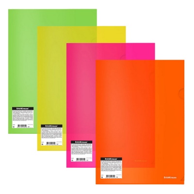 Папка-уголок пластиковая ErichKrause Glossy Neon, A4, полупрозрачная, ассорти