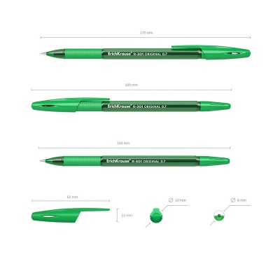 Ручка шариковая ErichKrause R-301 Original Stick&Grip зеленая