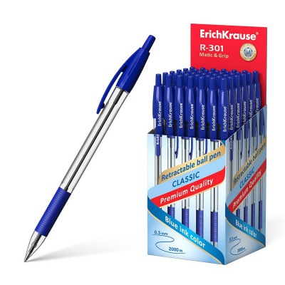 Ручка шариковая автоматическая ErichKrause R-301 Classic Matic&Grip синяя