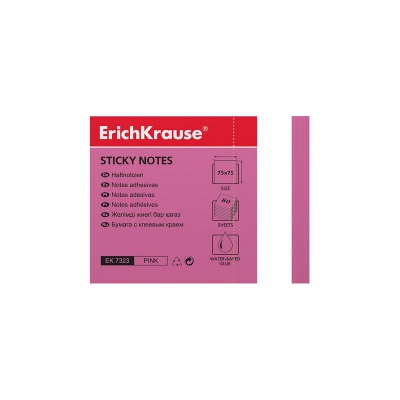 Бумага для заметок с клеевым краем ErichKrause Neon, 75х75 мм, 80 листов, розовый